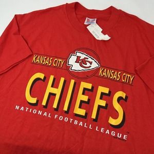 NOS Vintage 1990 Kansas City Chiefs Shirt Red Size XL Made In‎ USA Single Stitch
